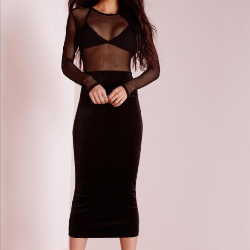 Missguided Velvet Fishnet Midi Dress